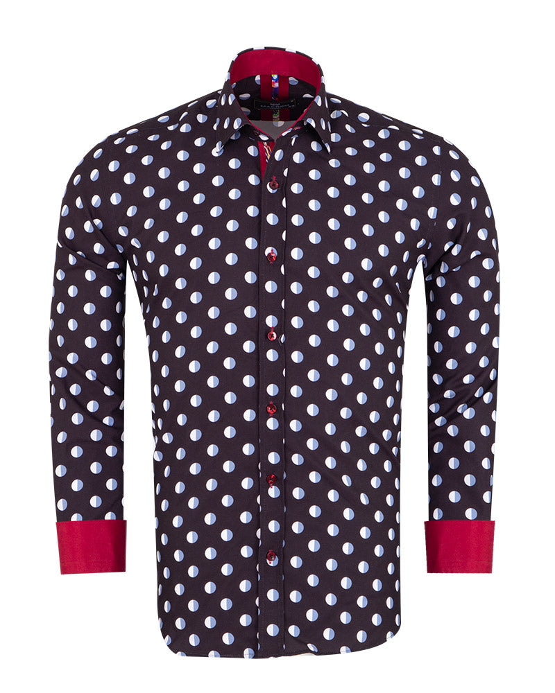 Black Polka Dot Print Men's Shirt-Makrom