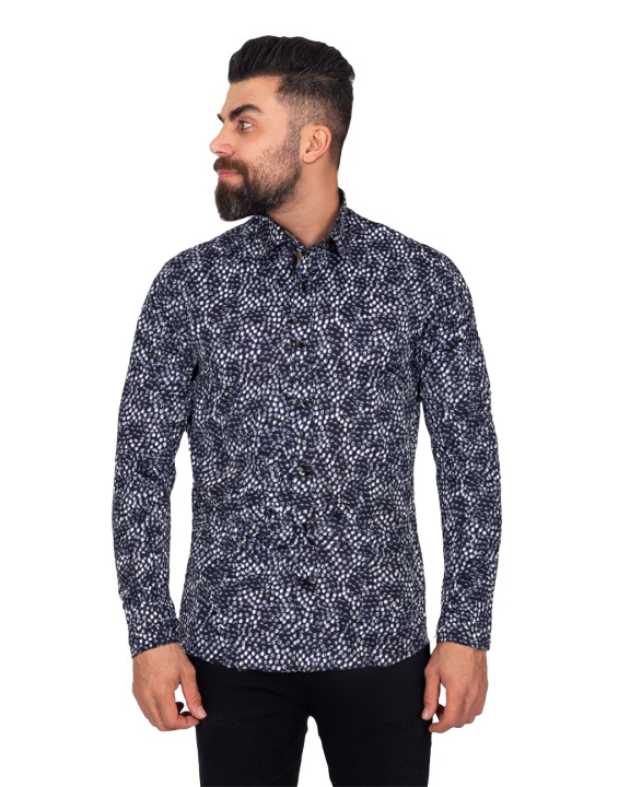 Black Polka Dot Print Shirt with Matching Handkerchief-Makrom