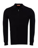Black Pure Cotton Ribbed Quarter-Zip Polo-Makrom