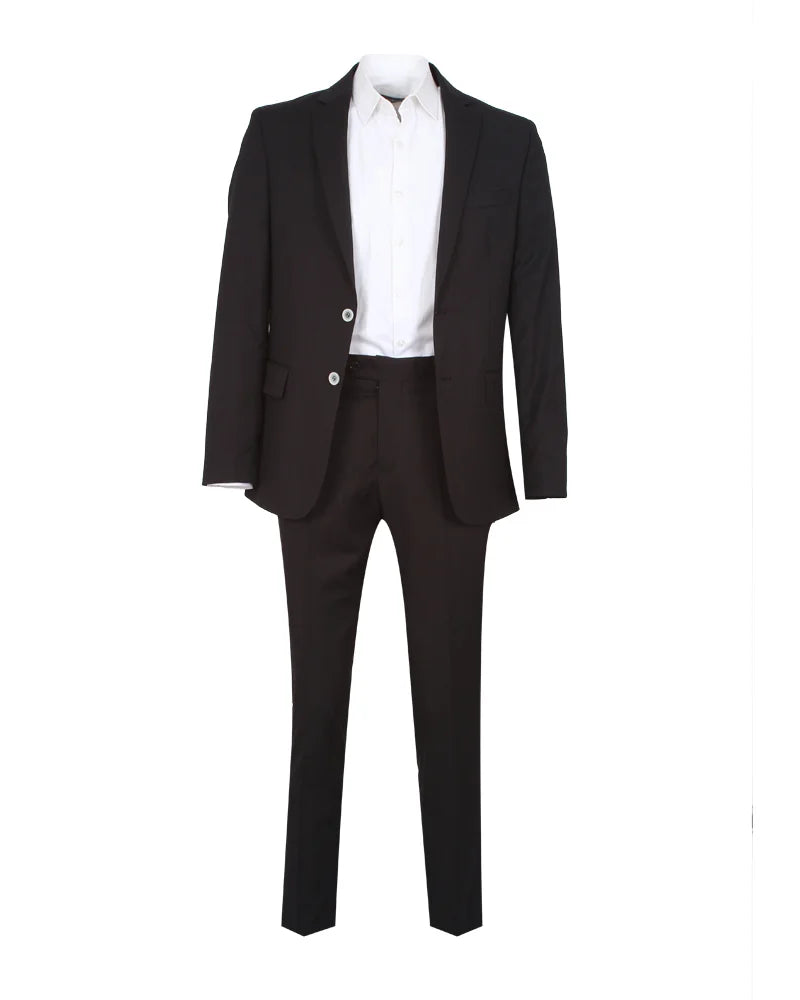 Black Pure Wool Classic Plain 3 Piece Men's Suit-Makrom