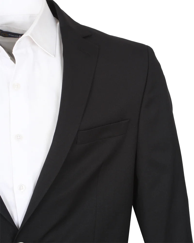 Black Pure Wool Classic Plain 3 Piece Men's Suit-Makrom