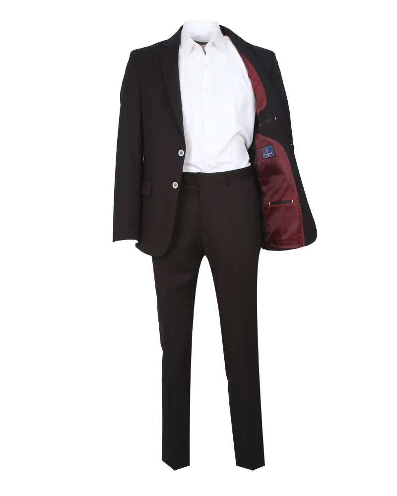 Black Pure Wool Classic Plain 3 Piece Men's Suit-Makrom