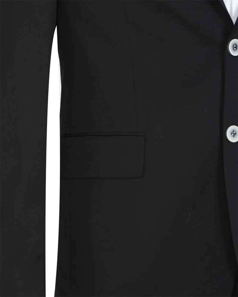 Black Pure Wool Classic Plain 3 Piece Men's Suit-Makrom