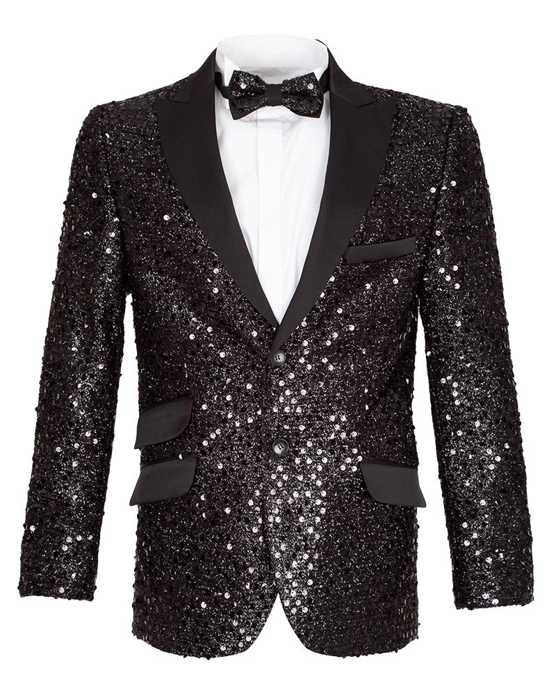 Black Sequin Design Blazer with Matching Bow Tie-Makrom