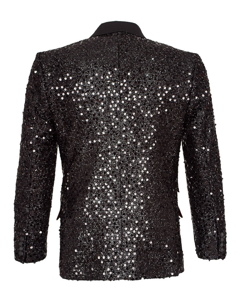 Black Sequin Design Blazer with Matching Bow Tie-Makrom