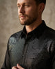 Black Sequin Fashion Shirt with Plain Collar Tip Design