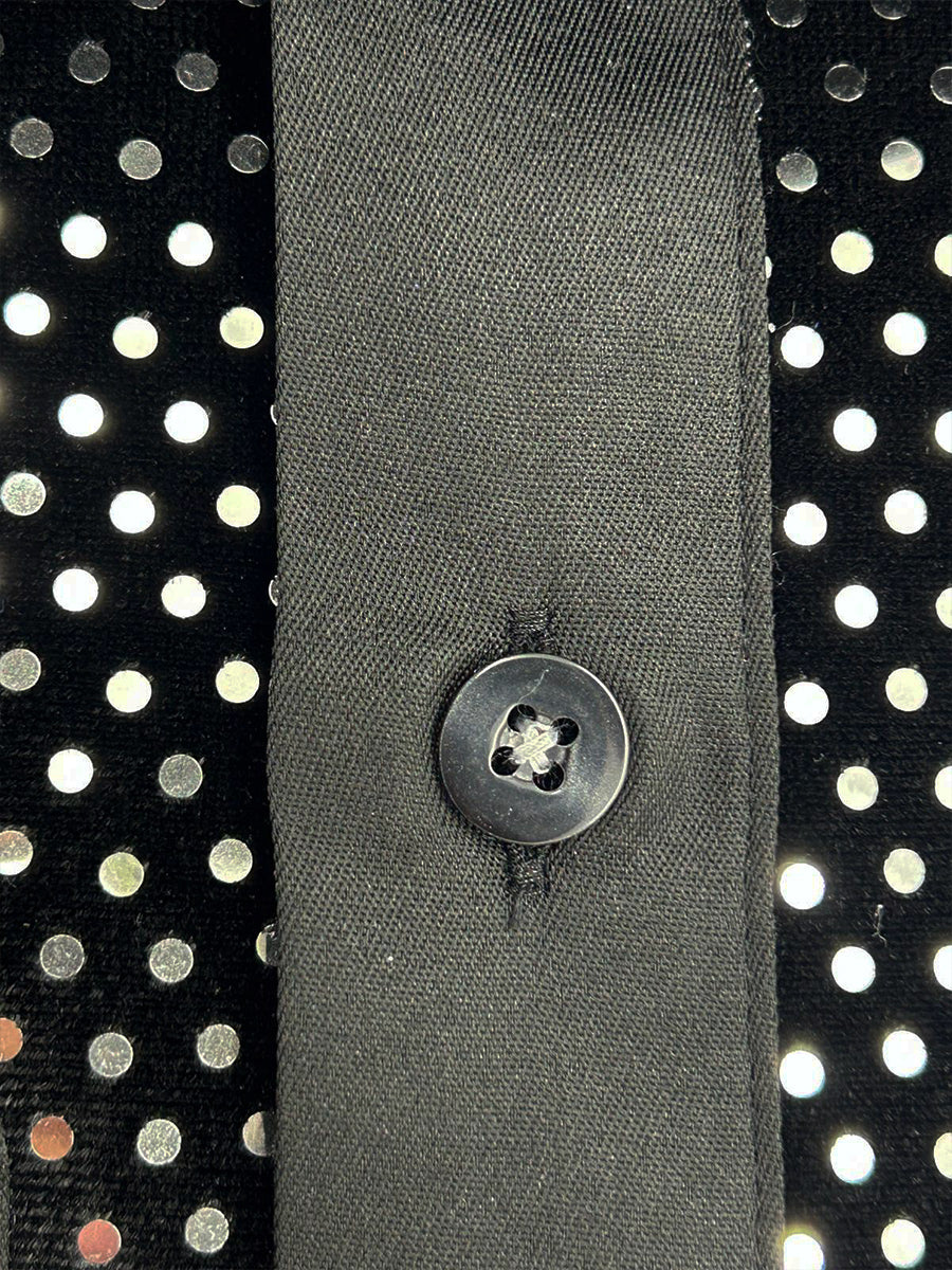Black Sequin Fashion Shirt with Plain Collar Tip Design-Makrom