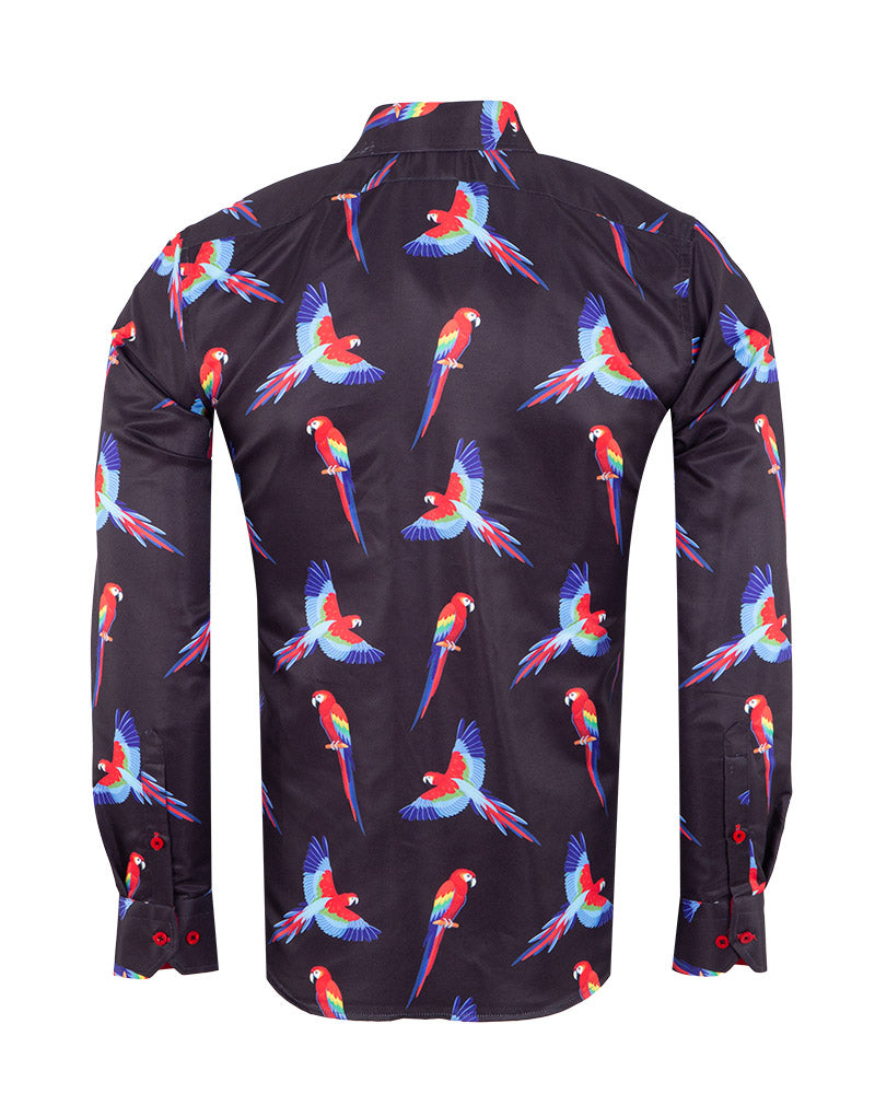 Black Shirt Flying Parrot Print-Makrom