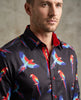 Black Shirt Flying Parrot Print