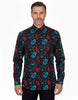Black Skull Print Shirt with Matching Handkerchief-Makrom