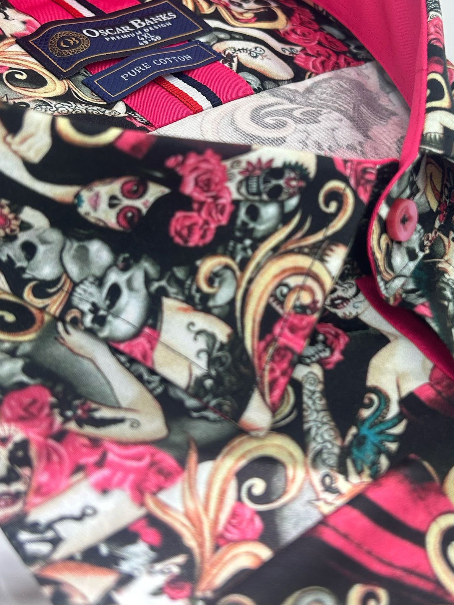 Black Skull Print Shirt with Matching Handkerchief-Makrom