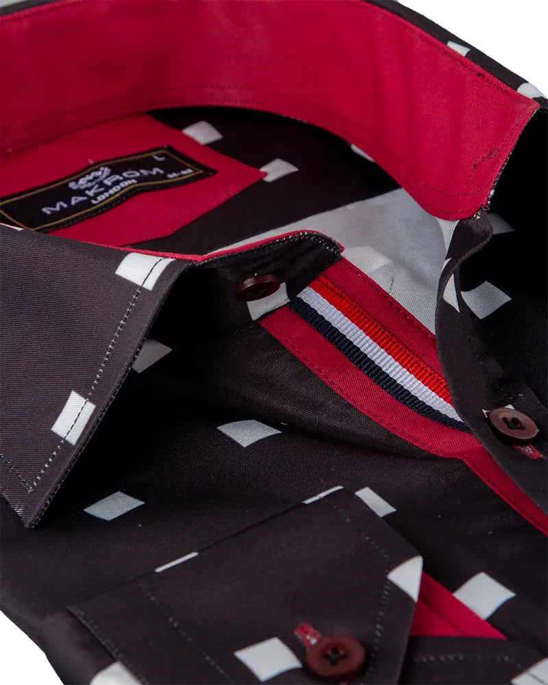 Black Square Print Long Sleeve Shirt-Makrom