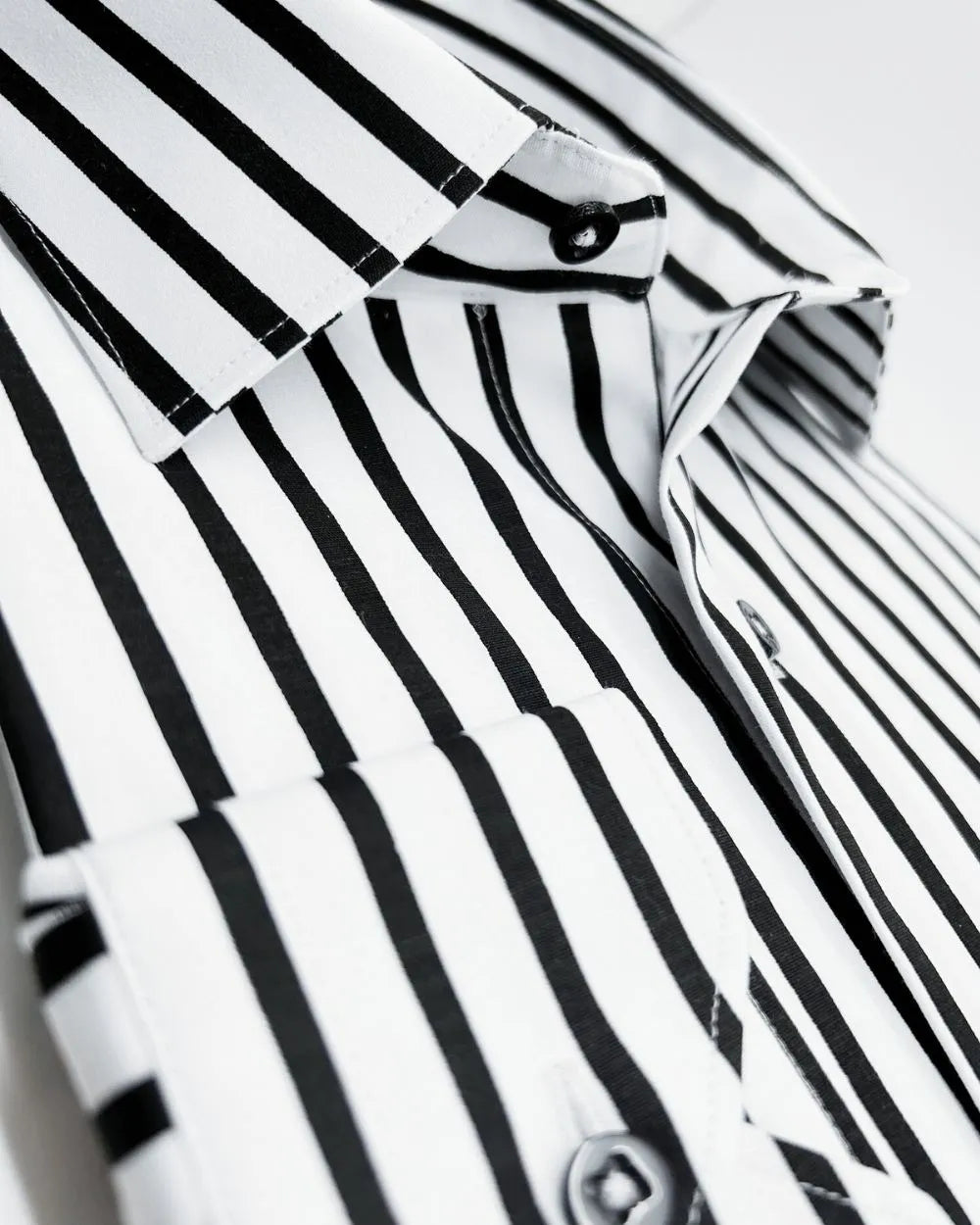 Black Stripe Print Long Sleeve Shirt-Makrom