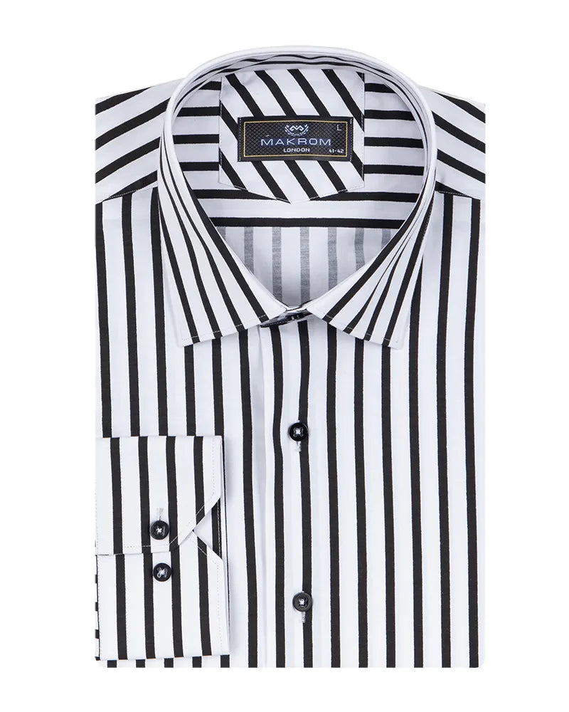 Black Stripe Print Long Sleeve Shirt-Makrom