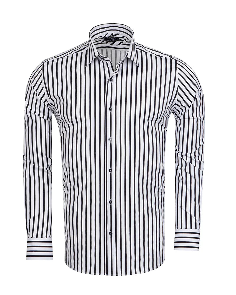 Black Stripe Print Long Sleeve Shirt-Makrom