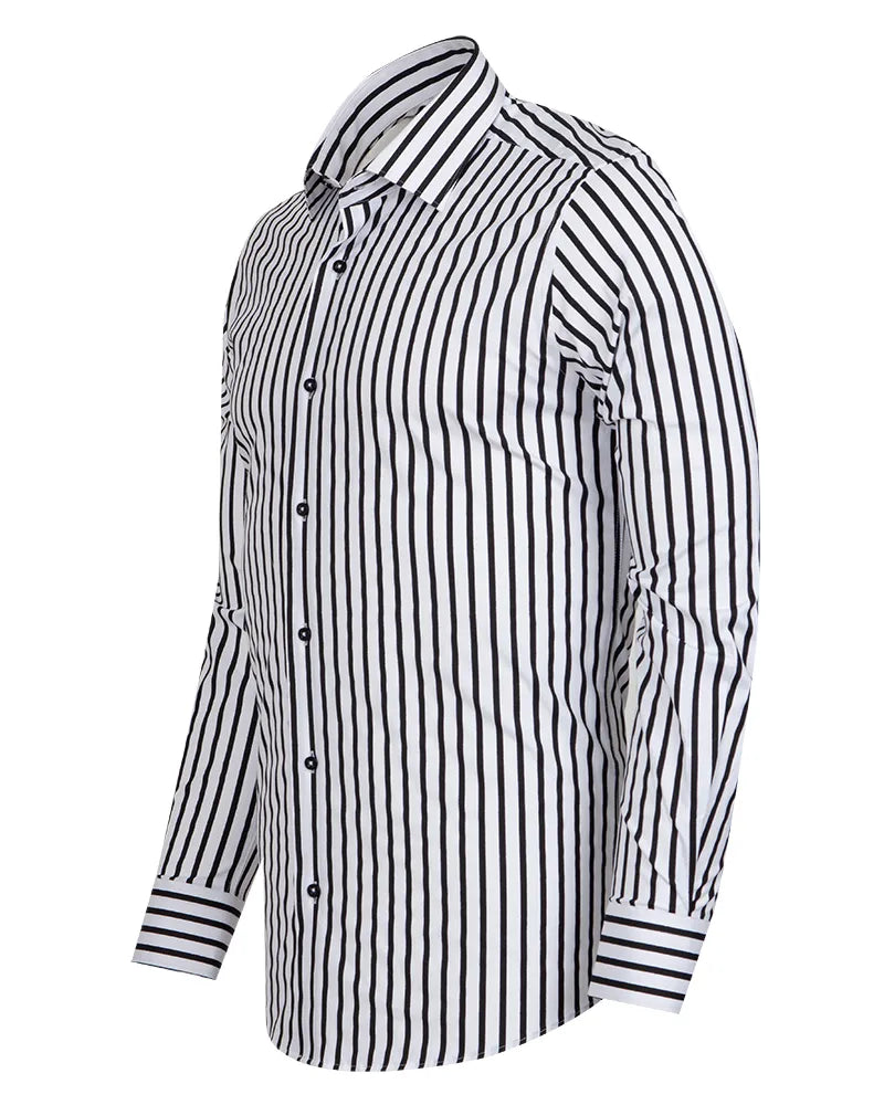 Black Stripe Print Long Sleeve Shirt-Makrom