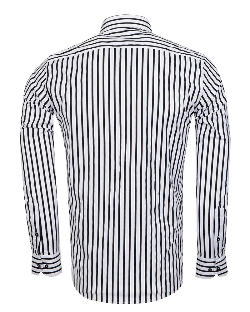 Black Stripe Print Long Sleeve Shirt-Makrom