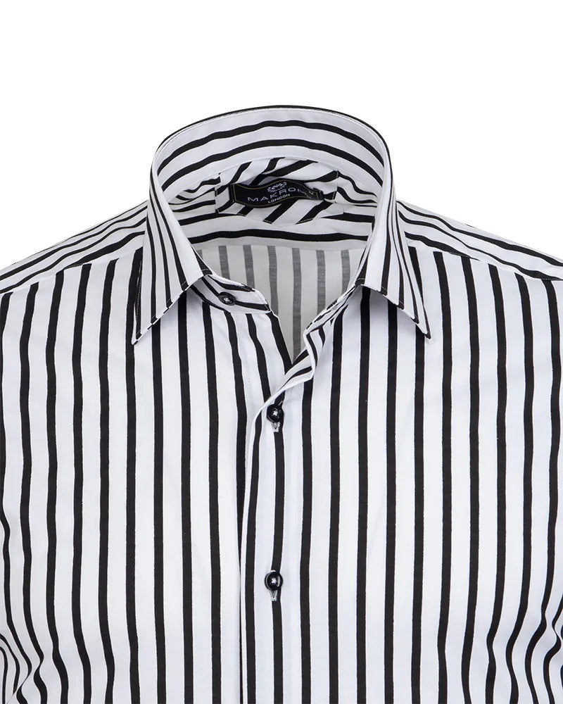 Black Stripe Print Long Sleeve Shirt-Makrom