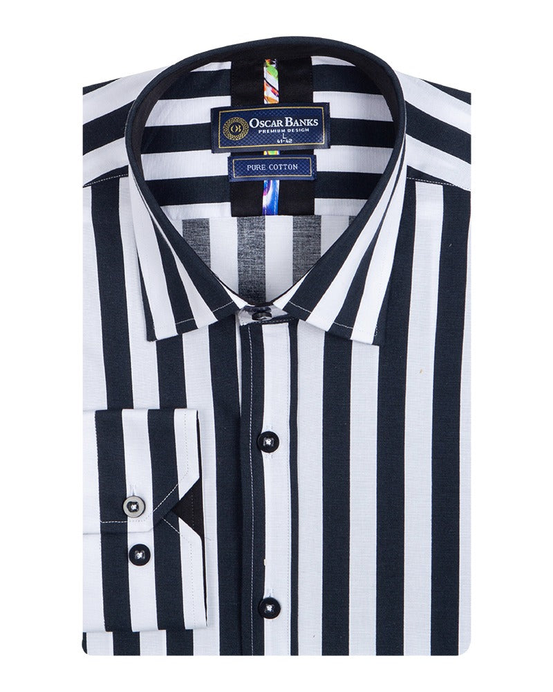 Black Stripe Print Shirt with Matching Handkerchief-Makrom
