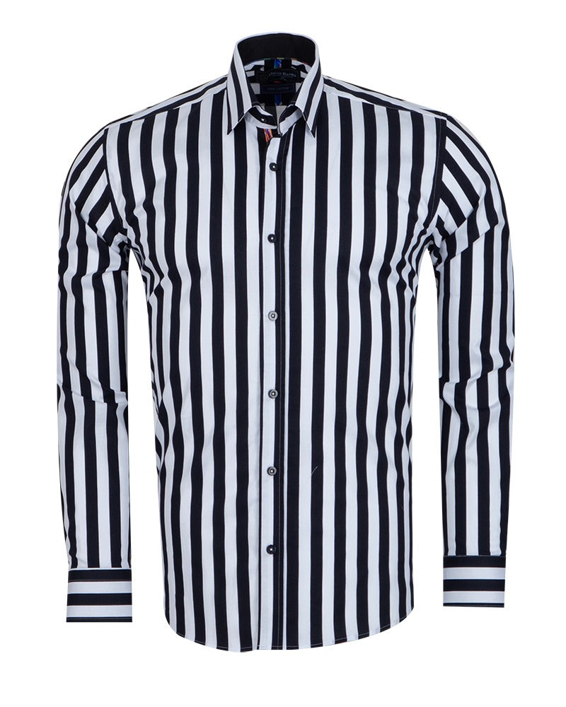 Black Stripe Print Shirt with Matching Handkerchief-Makrom