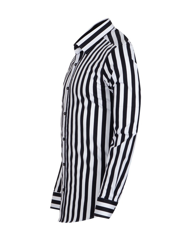 Black Stripe Print Shirt with Matching Handkerchief-Makrom