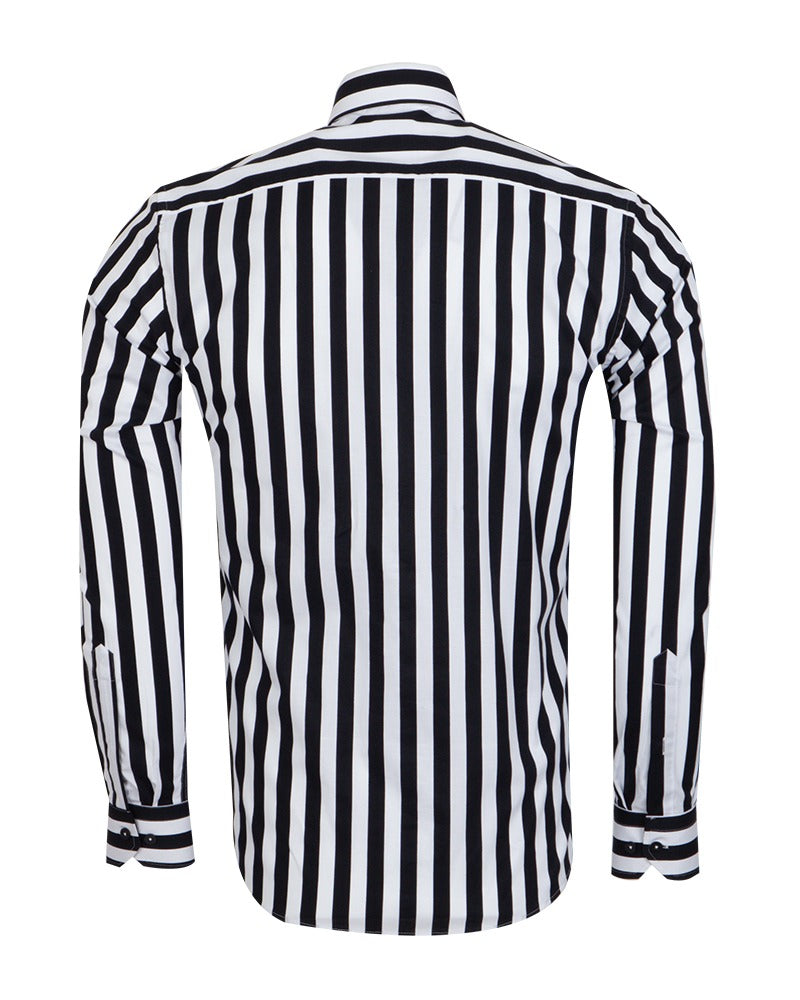 Black Stripe Print Shirt with Matching Handkerchief-Makrom