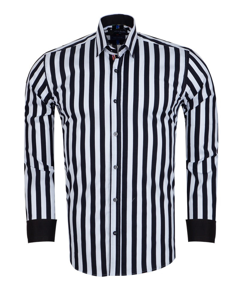 Black Stripe Print Shirt with Matching Handkerchief-Makrom
