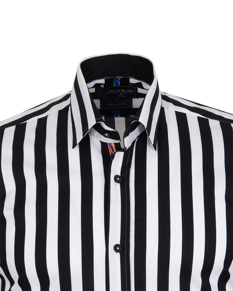 Black Stripe Print Shirt with Matching Handkerchief-Makrom