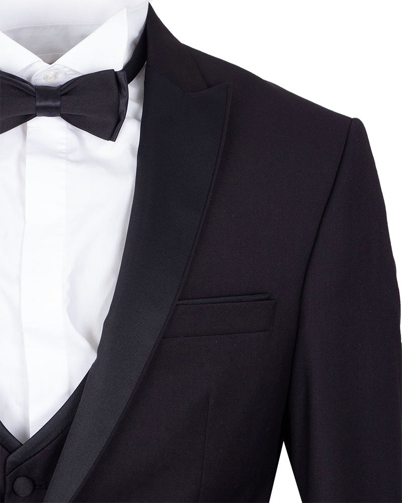 Black Tuxedo 4 Piece Suit Contrasting Lapel-Makrom