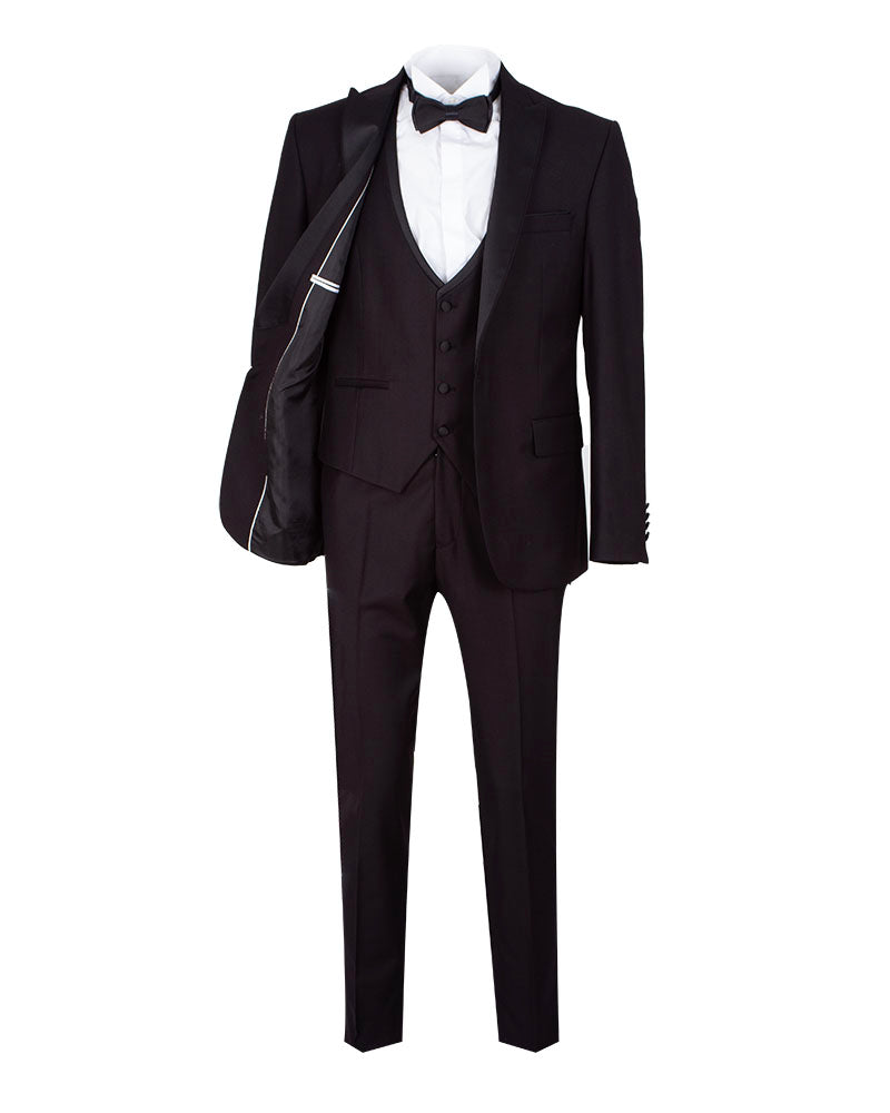 Black Tuxedo 4 Piece Suit Contrasting Lapel-Makrom