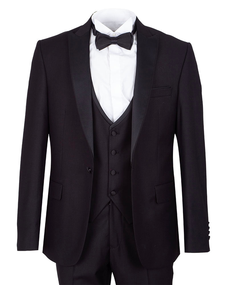 Black Tuxedo 4 Piece Suit Contrasting Lapel-Makrom