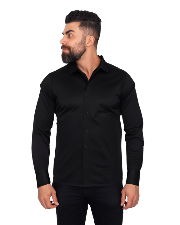 Black Twill Classic Single Cuff Shirt-Makrom