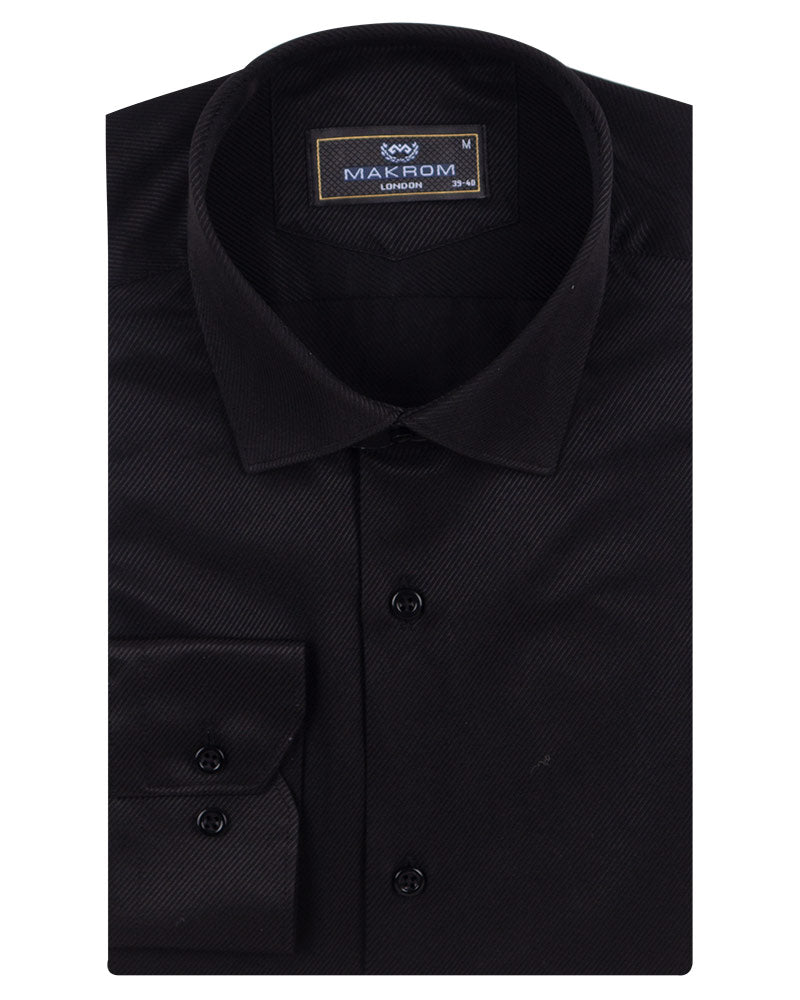 Black Twill Classic Single Cuff Shirt-Makrom