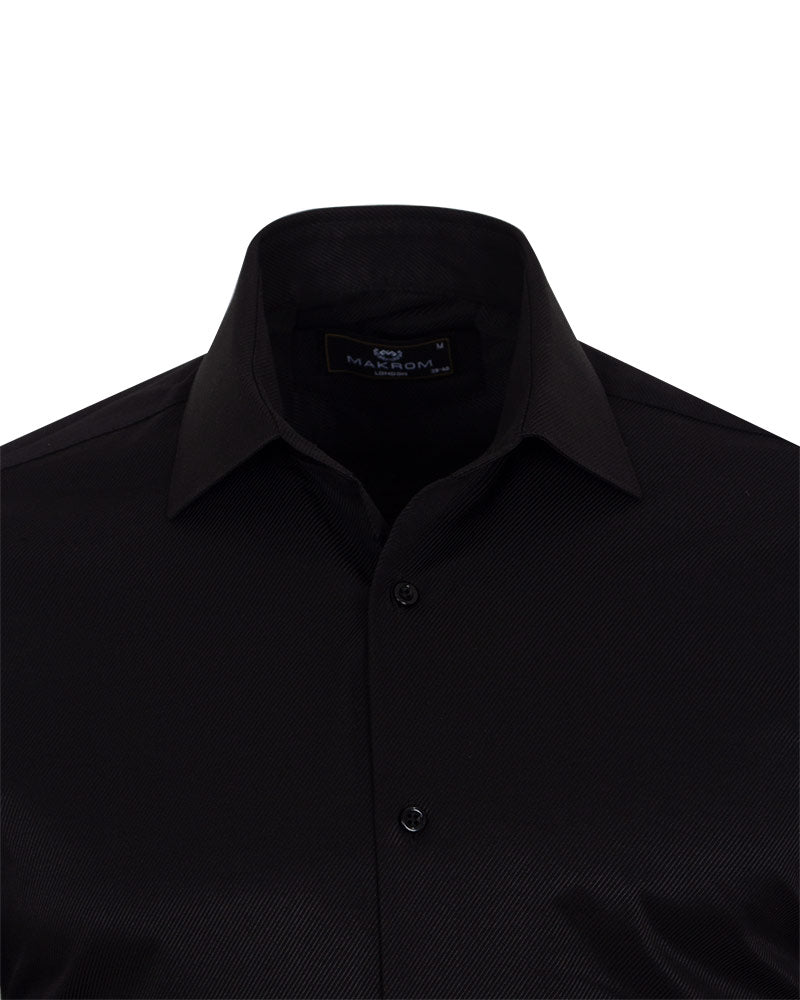 Black Twill Classic Single Cuff Shirt-Makrom