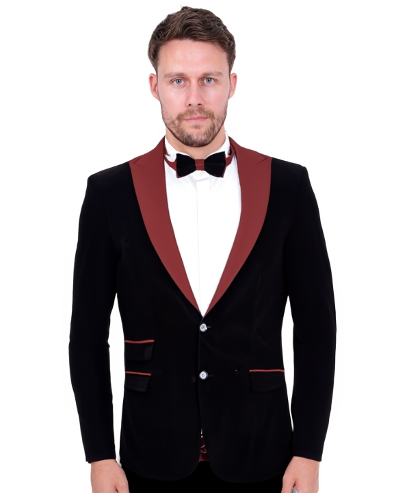 Black Velvet Feel Plain Blazer-Makrom