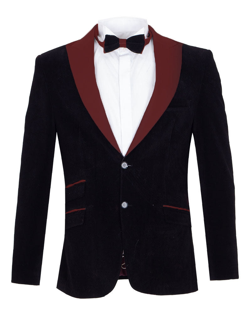 Black Velvet Feel Plain Blazer-Makrom