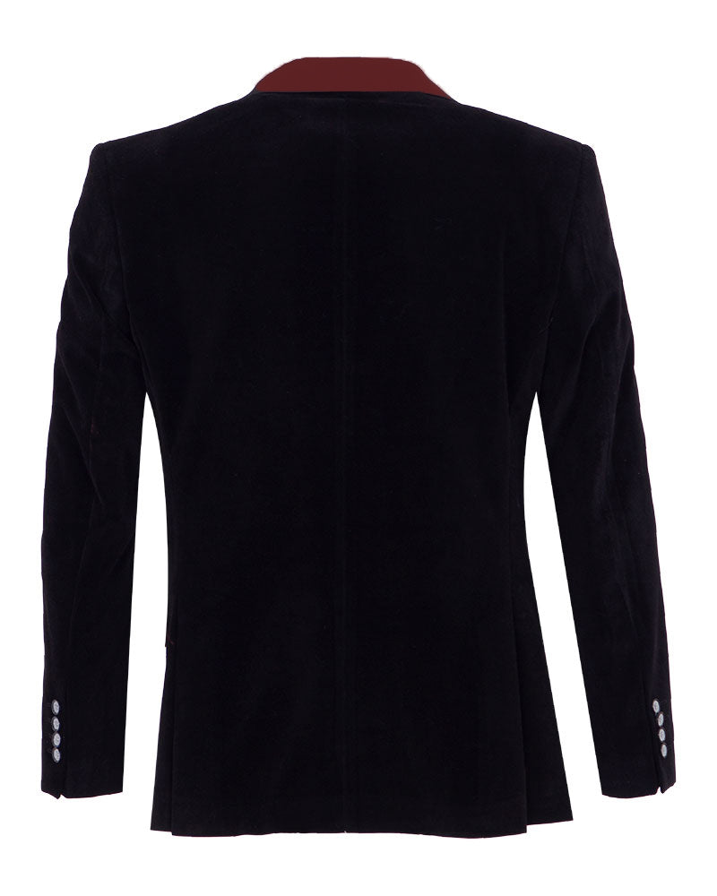 Black Velvet Feel Plain Blazer-Makrom