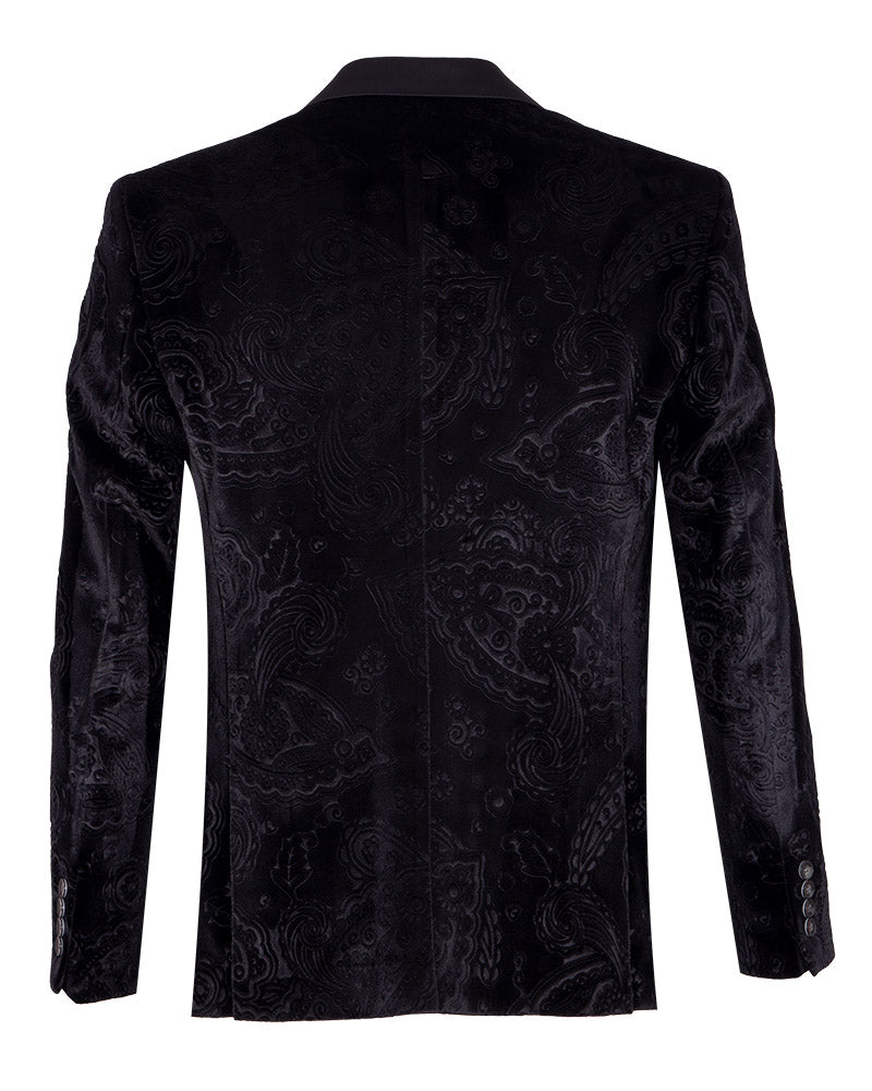 Black Velvet Paisley Feel Plain Blazer & Matching Bow Tie-Makrom