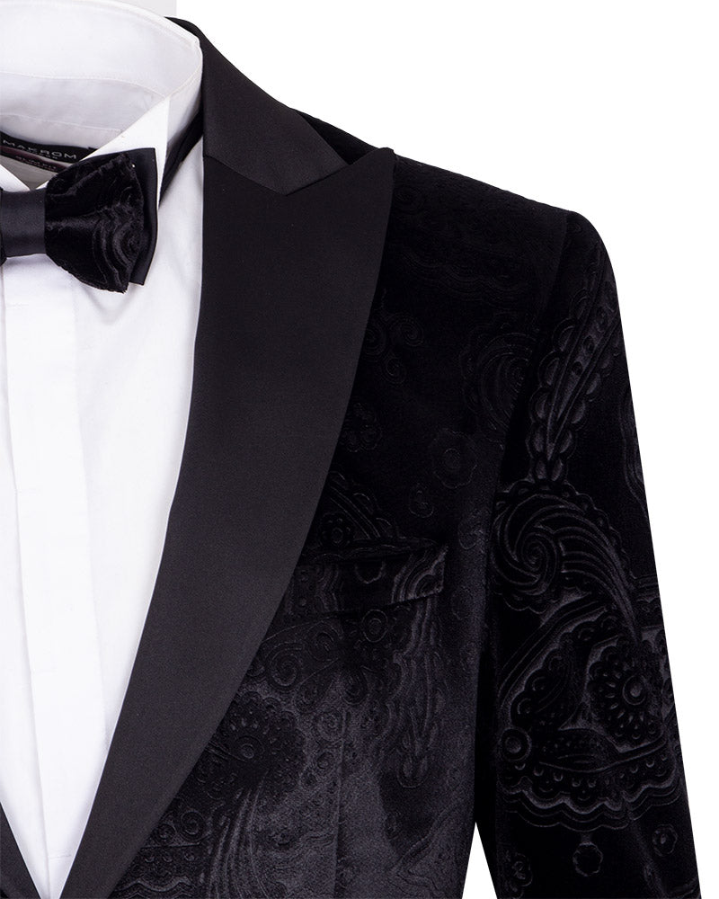 Black Velvet Paisley Feel Plain Blazer & Matching Bow Tie-Makrom