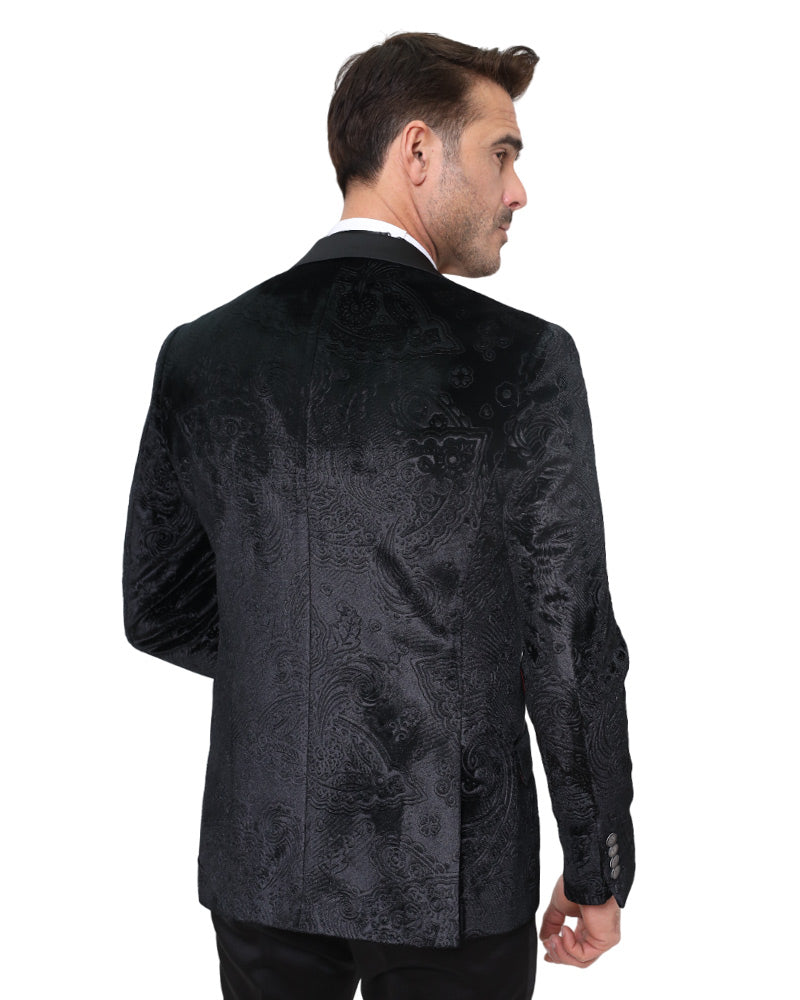 Black Velvet Paisley Feel Plain Blazer & Matching Bow Tie-Makrom