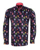 Black Vintage Guitar Print Men's Shirt-Makrom