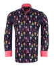 Black Vintage Guitar Print Men's Shirt-Makrom