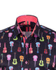 Black Vintage Guitar Print Men's Shirt-Makrom