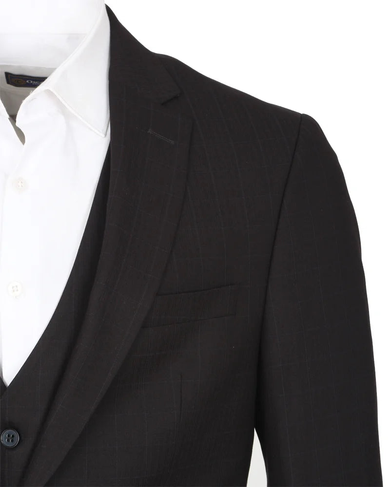 Black Wool Classic Plain 3 Piece Men's Suit-Makrom