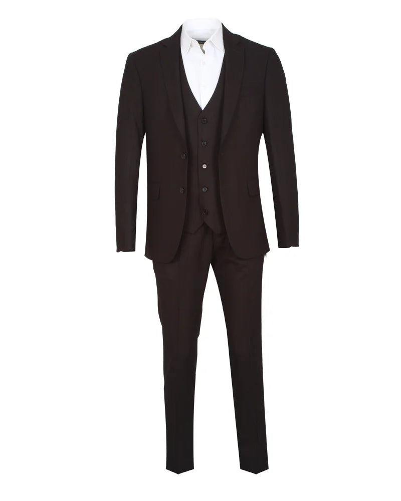 Black Wool Classic Plain 3 Piece Men's Suit-Makrom
