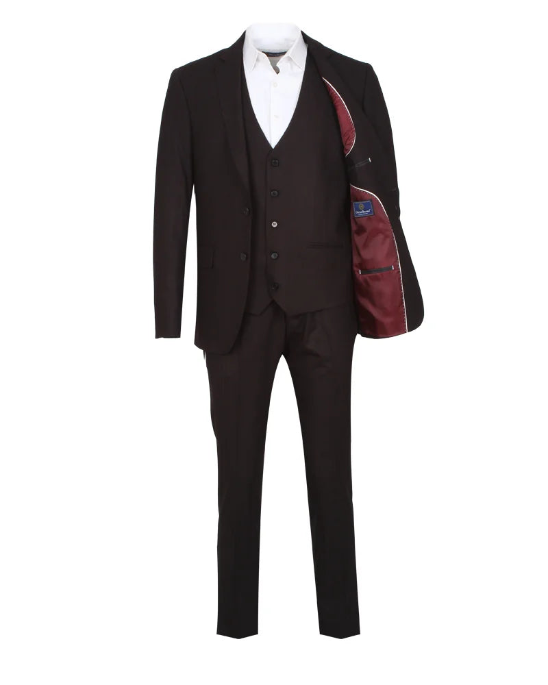 Black Wool Classic Plain 3 Piece Men's Suit-Makrom