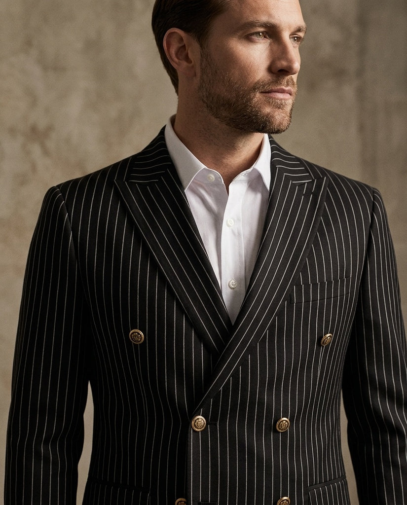 Black 2 Piece Stripe Double Breasted Men's Suit