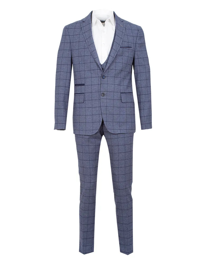 Blue 3 Piece Check Suit-Makrom