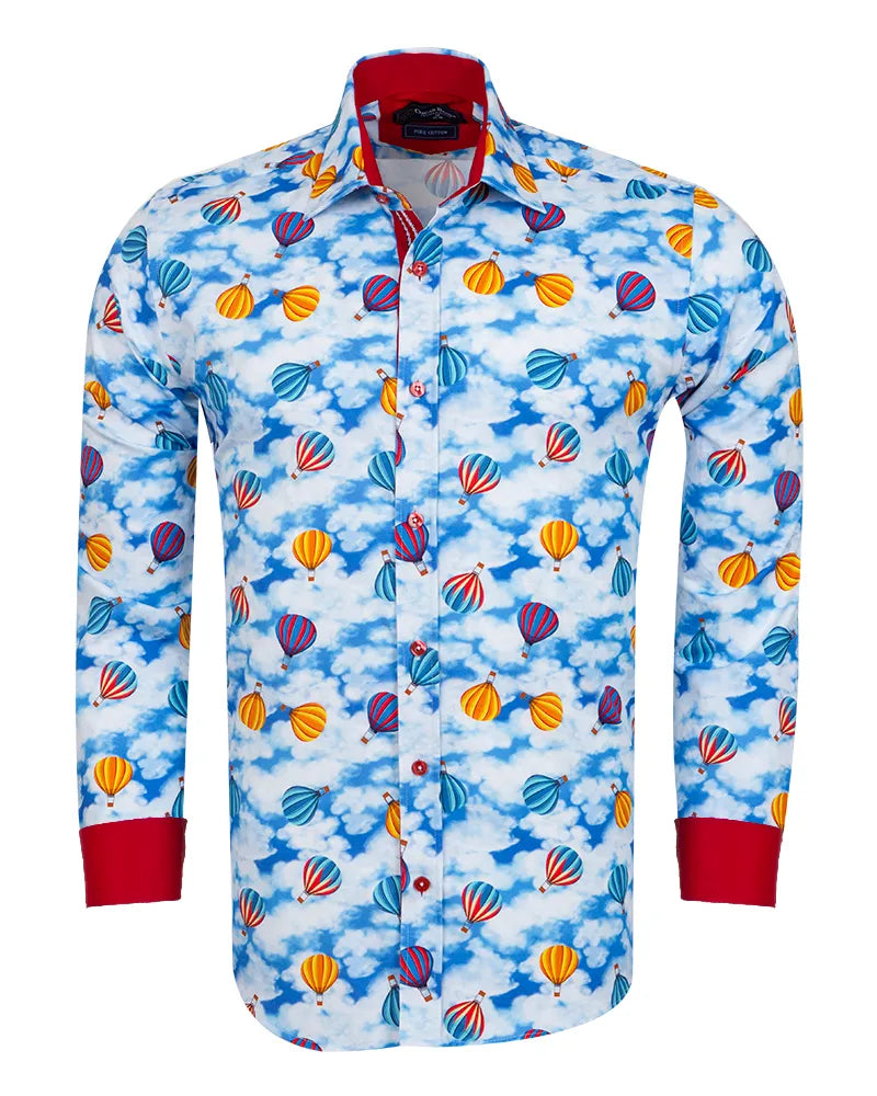 Blue Ballon Print Shirt with Matching Handkerchief-Makrom
