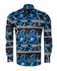 Blue Baroque Roman Ornament Paisley Print Men`s Shirt-Makrom
